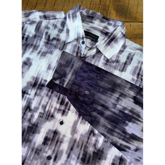 Jhane Barnes Trim Fit Purple Black Abstract Ombre Art NWOT‎ Mens Button Down XL - Picture 1 of 8